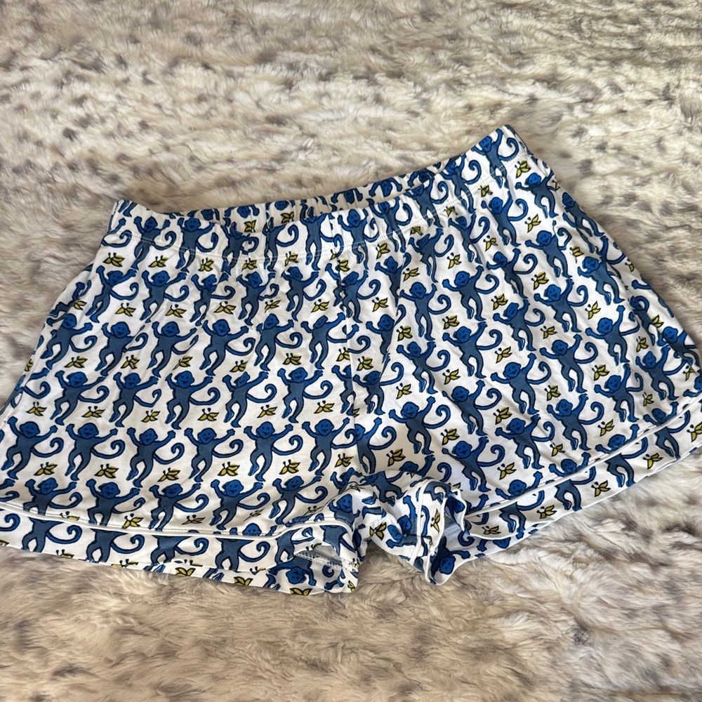 Roller Rabbit Blue and White Monkey Print Pajama Shorts